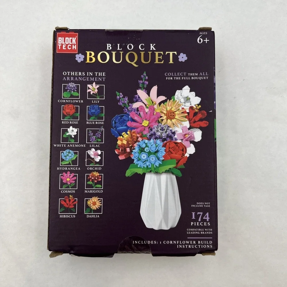 NEW, Block Bouquet CORNFLOWER Flower Building Block Set 174 Pieces‎